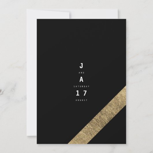 黒エレガントモダンフェイク結婚ストライプ金ゴールド 招待状 (裏面)