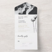 黒エレガントモダンフローラフォトウェディングRSVP オールインワン招待状 (内側)