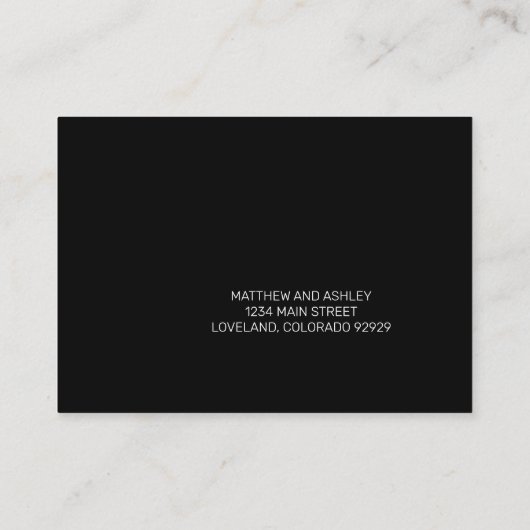 黒エレガントモダンフローラ結婚式RSVP エンクロージャーカード (裏面)