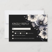 黒エレガントモダンフローラ結婚式RSVP ノートカード (正面)