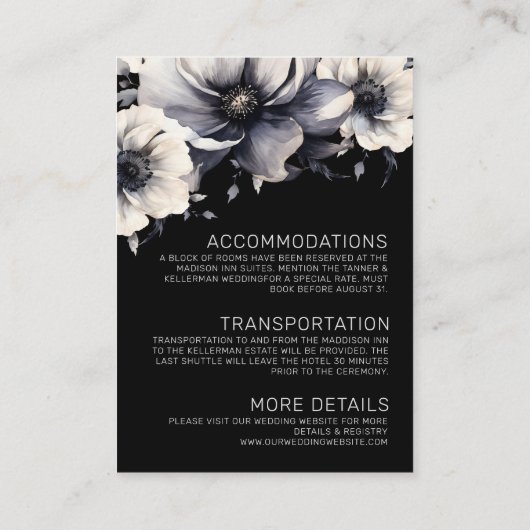 黒エレガントモダンフローラ結婚詳細 エンクロージャーカード (裏面)