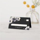 黒エレガントモダンフローラ結婚 プレイスカード (正面)