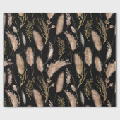 黒エレガントモダンベージュパンパスグラスパターン ラッピングペーパー (フラット)