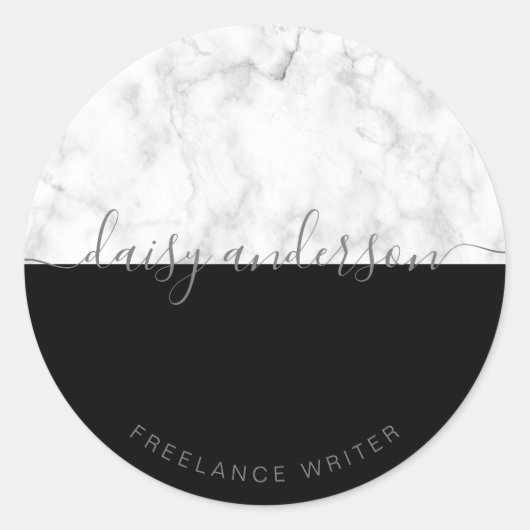 黒エレガントモダンミニマル・白の大理石作家 ラウンドシール (正面)