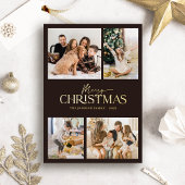 黒エレガントモダンメリークリスマス写真金ゴールド 箔シーズンカード