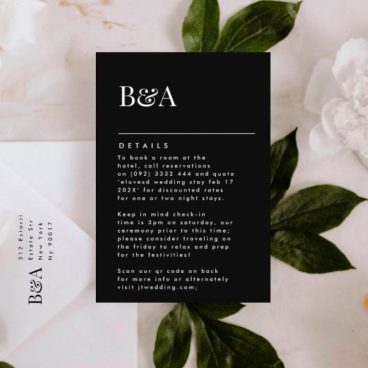 黒エレガントモダンモノグラム詳細 エンクロージャーカード