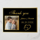 黒エレガントモダン写結婚真のサンキューカード 箔招待状 (正面)