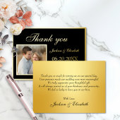 黒エレガントモダン写結婚真のサンキューカード 箔招待状