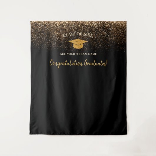 黒エレガントモダン卒業写真の背景 タペストリー (正面)