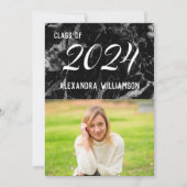 黒エレガントモダン大理石の写真卒業 招待状 (正面)