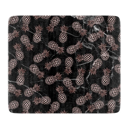 黒エレガントモダン大理石バラ金ゴールドパイナップル カッティングボード (正面)