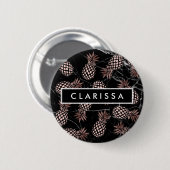 黒エレガントモダン大理石バラ金ゴールドパイナップル 缶バッジ (正面&裏面)