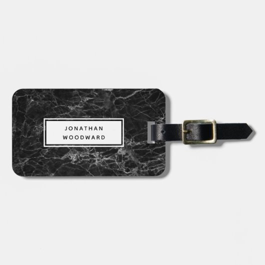 黒エレガントモダン大理石パーソナライズされた ラゲッジタグ (正面横)