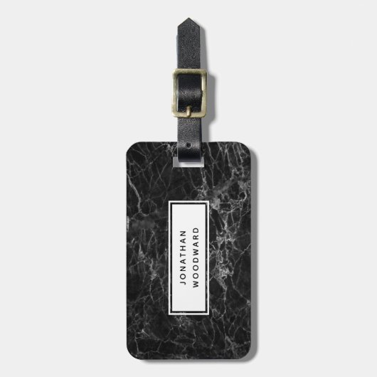 黒エレガントモダン大理石パーソナライズされた ラゲッジタグ (正面縦)