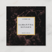 黒エレガントモダン大理石フェイク金ゴールド枠 スクエア名刺 (正面)