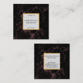 黒エレガントモダン大理石フェイク金ゴールド枠 スクエア名刺 (正面/裏面)