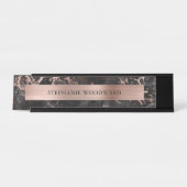 黒エレガントモダン大理石ブラシ付きバラゴールドフォイル デスクネームプレート (正面)