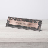 黒エレガントモダン大理石ブラシ付きバラゴールドフォイル デスクネームプレート (正面)