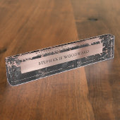 黒エレガントモダン大理石ブラシ付きバラゴールドフォイル デスクネームプレート (側面)