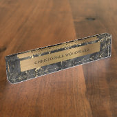 黒エレガントモダン大理石ブラシ付き金箔 デスクネームプレート (側面)