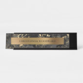 黒エレガントモダン大理石ブラシ付き金箔 デスクネームプレート (正面)