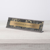 黒エレガントモダン大理石ブラシ付き金箔 デスクネームプレート (正面)