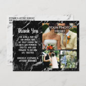 黒エレガントモダン大理石結婚のサンキューカード ポストカード (正面/裏面)