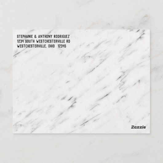 黒エレガントモダン大理石結婚のサンキューカード ポストカード (裏面)