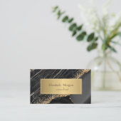 黒エレガントモダン大理石金ゴールドシークイン 名刺 (スタンド正面)