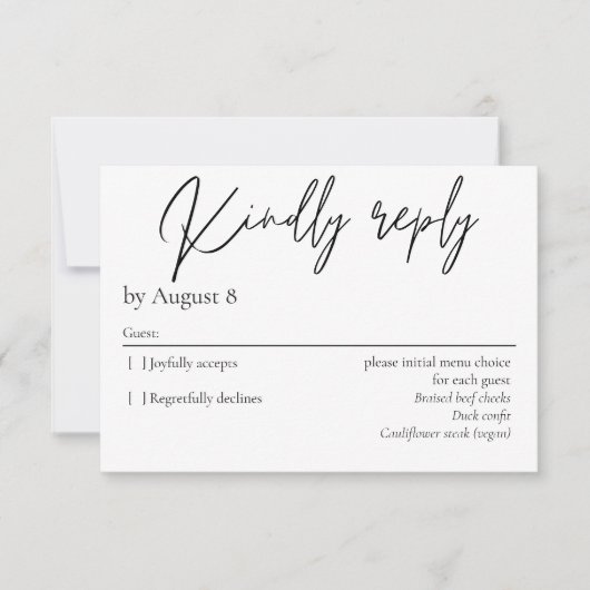 黒エレガントモダン婚式RSVPカード 出欠カード (正面)