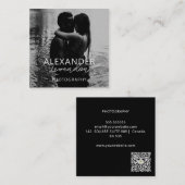 黒エレガントモダン字フォトミニマルQRコード スクエア名刺 (正面/裏面)