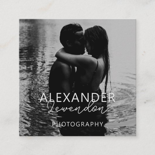 黒エレガントモダン字フォトミニマルQRコード スクエア名刺 (正面)