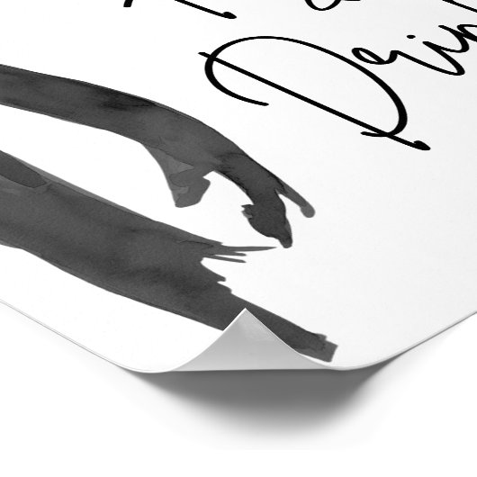 黒エレガントモダン弓のフード&ドリンクサイン ポスター (角)