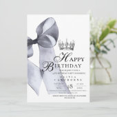 黒エレガントモダン弓クラウン誕生日パーティー 招待状 (スタンド正面)