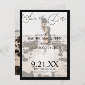 黒エレガントモダン枠のカップル写真結婚 セーブザデート (正面/裏面)