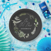 黒エレガントモダン植物画結婚素 ペーパープレート (パーティー)