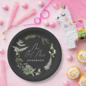 黒エレガントモダン植物画結婚素 ペーパープレート (パーティー)