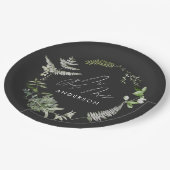 黒エレガントモダン植物画結婚素 ペーパープレート (アングル)