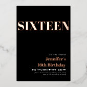 黒エレガントモダン甘16タイポグラフィ 箔招待状 (正面)