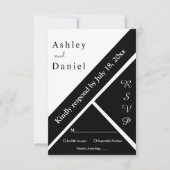 黒エレガントモダン白の上品なシック結婚ス 出欠カード (正面)