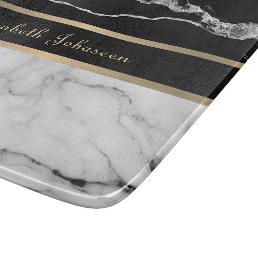 黒エレガントモダン白の大理石金ゴールドストライプ カッティングボード (角)