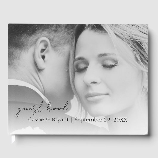 黒エレガントモダン白の結婚ゲストブック ゲストブック (正面)