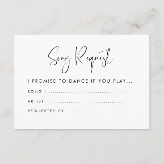 黒エレガントモダン白の結婚歌のリクエスト エンクロージャーカード (正面)