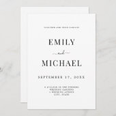 黒エレガントモダン白の階級の結婚人 招待状 (正面/裏面)