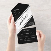 黒エレガントモダン白シック結婚ズ オールインワン招待状 (貼ってはがせる)