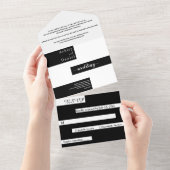 黒エレガントモダン白シック結婚ズ オールインワン招待状 (貼ってはがせる)