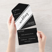 黒エレガントモダン白シック結婚ズ オールインワン招待状 (貼ってはがせる)