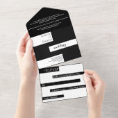 黒エレガントモダン白トレンディー結婚ズ オールインワン招待状 (貼ってはがせる)