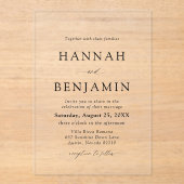 黒エレガントモダン白ミニマル結婚リスト アクリル招待状 (正面)