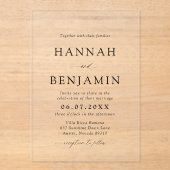 黒エレガントモダン白ミニマル結婚リスト アクリル招待状 (正面)